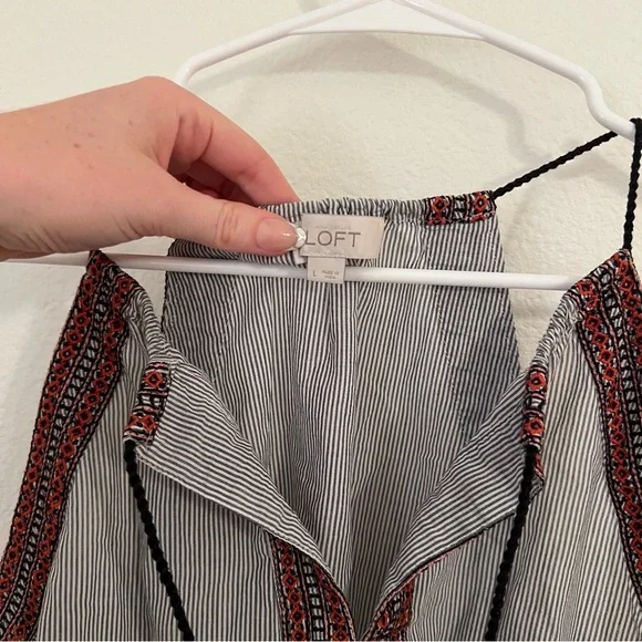 Ann Taylor LOFT Women's Embroidered Tassel Halter Top - Picture 3 of 5